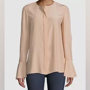 Lafayette 148 Women's Pink Silk Crew Neck Bell sleeve blouse Large